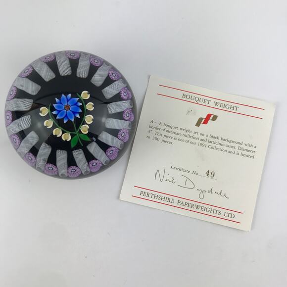 Perthshire 1991A Bouquet on Black Lampwork Millefiori Latticinio Paperweight COA - Picture 2 of 15
